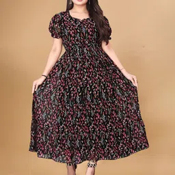 KRISHTI CREATION Floral Print Puff Sleeve Georgette Fit & Flare Maxi Dress-picture-8