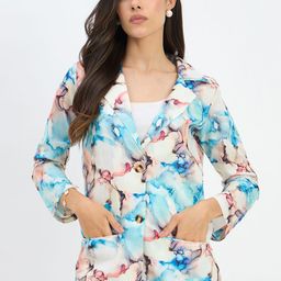 Color Cocktail Abstract Printed Lapel Collar Cotton Tailored Jacket-21