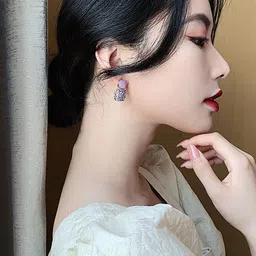 Celestique Korean Zircon Studded Square Shaped Drop Earrings image 2