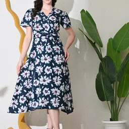 Sangria Women Ethnic Motifs Printed Tie-Ups Cotton Wrap Midi Dress-image-32