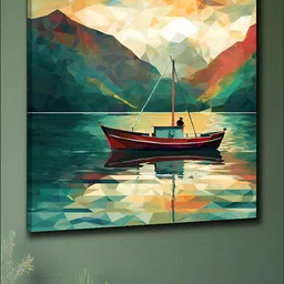 Livin'luxe Green & Beige Canvas Boat Wall Painting-image-85
