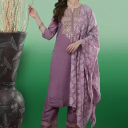 Sangria Sequence Straight Kurta & Trouser With Dupatta-image-8