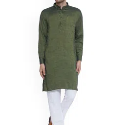 VEERA PARIDHAAN Mandarin Collar Long Roll-Up Sleeves Straight Kurta-image-47