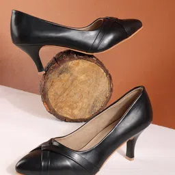 Lavie PU Slim Heeled Pumps with Bows-55