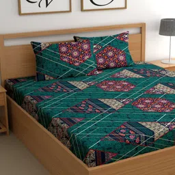 CG HOMES Green & Pink Floral 210 TC King Bedsheet with 2 Pillow Covers-image-70