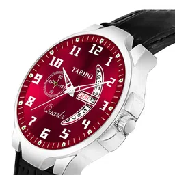 TARIDO Men Round Dial & Bracelet Style Straps Analogue Watch TD_2821DAY & DATE DIAL RED image 3