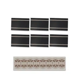 MARKET99 Black & Beige 7 Pieces Textured Table Linen Set-22