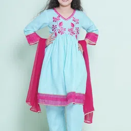 Bitiya by Bhama Girls Ethnic Motifs Embroidered Empire Gotta Patti Kurta with Trousers & With Dupatta-picture-38