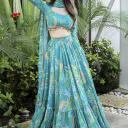 Kaizen TEXO FAB Floral Printed Semi-Stitched Lehenga & Unstitched Blouse With Dupatta-picture-12