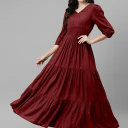 Femvy Tiered V-Neck Fit & Flare Maxi Dress-picture-49