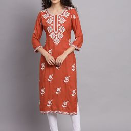 HERE&NOW Women Floral Embroidered Thread Work Kurta-image-98