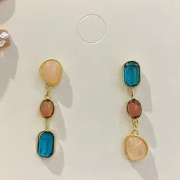 SUBHAGALANKAR Gold-Plated Artificial Stones Studded Trine Gem Drop Earrings-image-78
