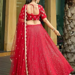 ODETTE Embroidered Thread Work Semi-Stitched Lehenga & Unstitched Blouse With Dupatta image 2