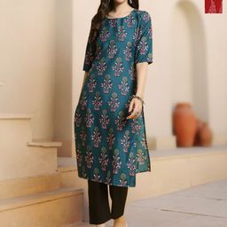 HERE&NOW Selection Of 2 Floral Printed Round Neck Straight Kurtas-picture-41