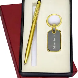 2in1 Gold Color Slim Design Pen with Touch Stylus and Keyring Pen Gift Set-image-9