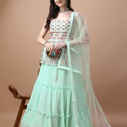 VANAKARA Embroidered Mirror Work Ready to Wear Lehenga & Blouse With Dupatta-image-66