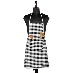 Kuber Industries White & Black Checked Cotton Skin Friendly Water Resistant Apron-51