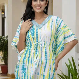 Lee Moda Tie and Dye V-Neck Extended Sleeves Kaftan Kurti-picture-39