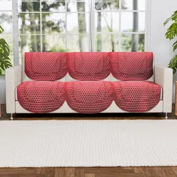 Kuber Industries Maroon & White 6 Pieces Self Design Cotton 3 Seater Sofa Covers-15