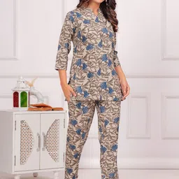 BAESD Floral Printed Mandarin Collar Top With Printed Trouser-picture-7