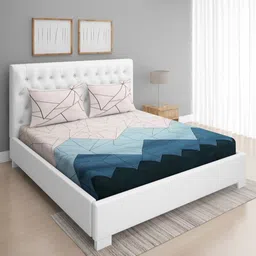 ROMEE Cream Geometric Printed 144 TC Microfiber Double Queen Bedsheet & 2 Pillow Covers-image-33