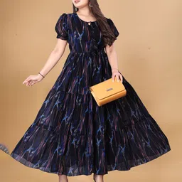 Anouk Floral Print Puff Sleeve Georgette Maxi Dress-image-93