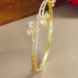 PRIVIU Gold-Plated American Diamond Studded Bangle-Style Bracelet-image-75
