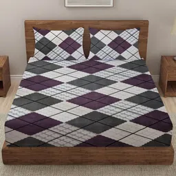 THE little BIG STORE Maroon & White Geometric 260 TC King Bedsheet with 2 Pillow Covers-image-68