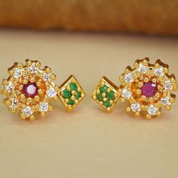 Sangria Women Gold Floral Studs Earrings-49