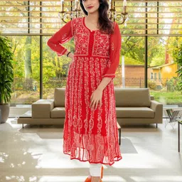 ADR CHIKAN Lucknowi Chikankari Round Neck Georgette Anarkali Kurta-picture-39