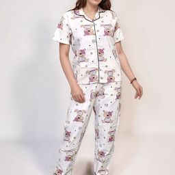 LEBEAUTI Women Lapel Collar Graphic Printed Night suit-image-64