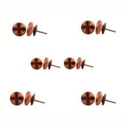 Indianshelf 6Pcs Orange-Colored & Yellow Textured Ceramic Floral Knobs-34
