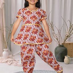 Cutiekins Girls Floral Printed A-Line Kurta with Dhoti Pants-picture-16