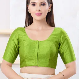 VAMAS - THE DESIGNER BLOUSES Silk Round Neck Padded Saree Blouse-image-33
