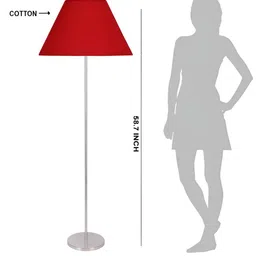 Devansh Red & Grey Cotton Conical Shade Steel Base Floor Lamps-4