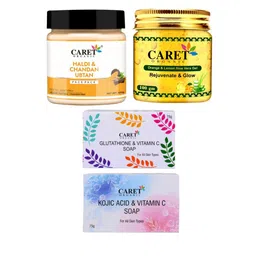 CARET ORGANIC Set of 4 Haldi Chandan, Kojic Acid & Glutathione Soap, Lemon Aloevera Gel-2