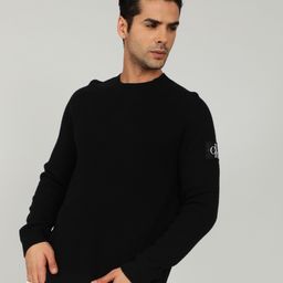 calvin klein jeans Men Self Design Round Neck Black Sweater-picture-33