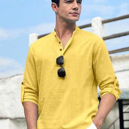 FINAXO FASHION Solid Mandarin Collar Straight Cotton Short Kurta-image-69