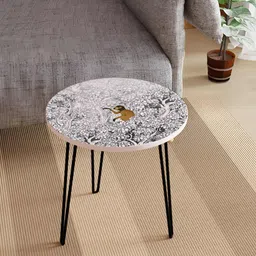 Jumig White & Black Printed Wooden & Metal Round Coffee Table-image-61