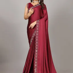 A.V.M. SILK MILLS Women Solid Beads and Stones Satin Saree-48
