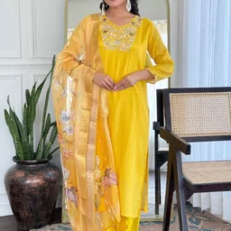 Moda Rapido Floral Embroidered Regular Thread Work Kurta With Trousers & Dupatta-picture-43