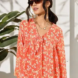ANJIR Floral Print Tie-Up Neck Top-picture-17