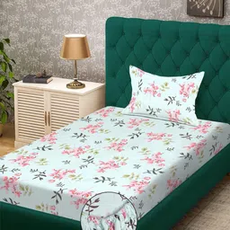 KLOTTHE Green Floral Polycotton Single Bedsheets-picture-30