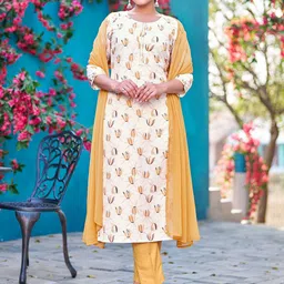 Moda Rapido Floral Printed Round NeckStraight Kurta With Trouser & Dupatta-41