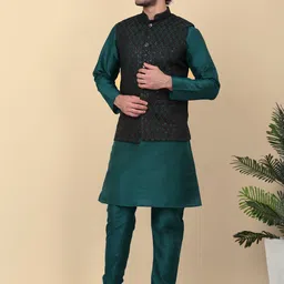 KRAFT INDIA Men Ethnic Motifs Regular Sequinned Kurta with Churidar-image-96