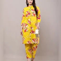 DREAM X FASHION Floral Printed Mandarin Collar Straight Kurta With Trousers-picture-14