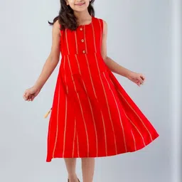 DMP FASHION Girls Red Striped A-Line Midi Dress-picture-8