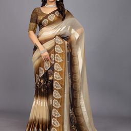 Aardiva Floral Printed Colourblocked Saree-image-98