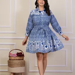 Kaftanize Print Denim A-Line Dress-image-97