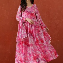 QSH Printed Fit & Flared Maxi Ethnic Dresses With Dupatta-picture-58